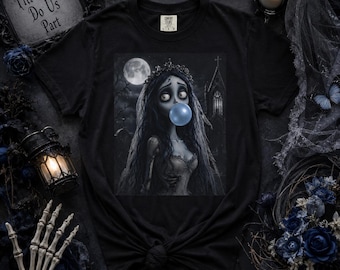 Camiseta de chicle de La Novia Cadáver, camiseta de romance gótico, ropa inspirada en películas de terror.