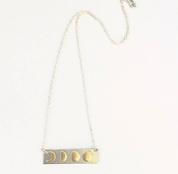 Waxing Moon Phase Bar gold and silver Moon Cycle necklace