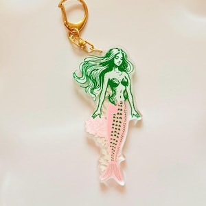Mermaid Sirens Bag Charm – Acrylic Keychain for Ocean Lovers, Coastal Aesthetic Accessory, Nautical Fantasy Gift Idea, Gift for Beach Lovers