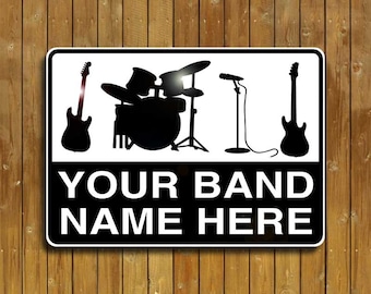 rock & roll sign, personalized aluminum band sign, rock band guitars and drums