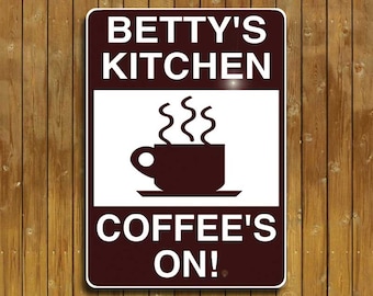 Coffee's on! Cute Coffee shop sign, steaming coffee cup on this coffee sign, coffee decor
