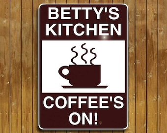 Coffee's on! Cute Coffee shop sign, steaming coffee cup on this coffee sign, coffee decor