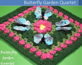 Butterfly Garden Quartet Granny Square Crochet Pattern