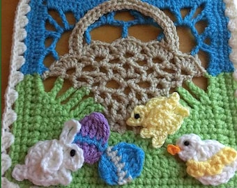 Easter Basket 8" Afghan Square Crochet Pattern PDF
