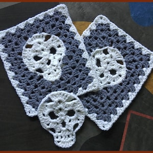 Crochet Skull Applique & Granny Rectangle Crochet Pattern PDF