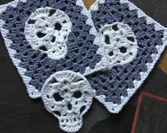 Crochet Skull Applique & Granny Rectangle Crochet Pattern PDF