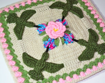 Hummingbird Garden Party 12" Crochet Square Pattern PDF