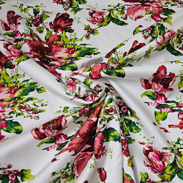 Italian Designer Deadstock Cotton Sateen Twill by the half metre. Floral with geometric lines