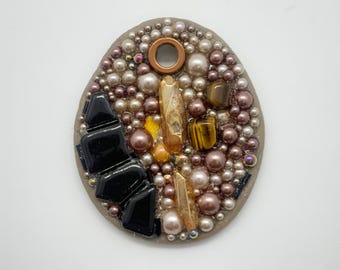 Tiger Eye Necklace - Quartz Pendant, Gemstone Jewelry, Cold Porcelain OOAK One of a Kind