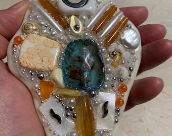 Cold Porcelain Art Pendant Necklace, OOAK Sculptural Mosaic Jewelry, Handmade Statement Piece