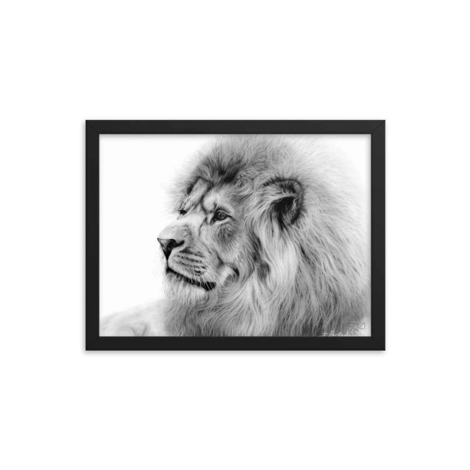 Lion Art Framed Poster Lion Zodiac Painting Black White Etsy