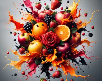 Fruit Clipart: Apple, Strawberry, Orange - (Digital Download)