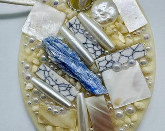 Blue Kyanite Cold Porcelain Pendant - Wearable Art Jewelry