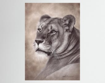 Hand Painted Lioness Print - Lion Wall Art from Original Painting - Lion Lover Gift