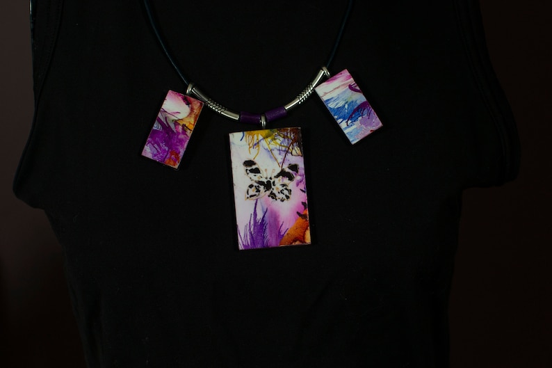 Ink Art Jewelry Multicolor Wearable Art Unique Art Piece Ink Painted Bib Necklace,Statement Jewelry Original Abstract Necklace