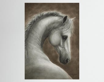 Hand Painted White Horse Print - Elegant Horse Wall Art from Original Painting
