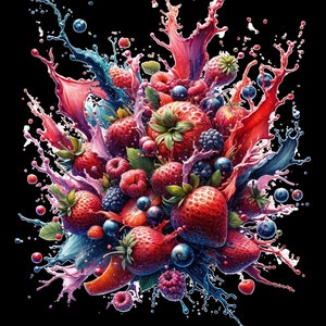 Exploding Berries Colorful Fruit Clipart: Vibrant JPG & PNG Images (digital Download) - Etsy