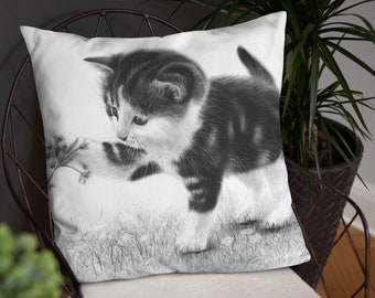 Personalised Kitty Pillow, Kitten Cushion Gift, Printed Name Design, Gift For Mum Dad Friend Bedroom Kid Birthday Christmas Cat lover Gift