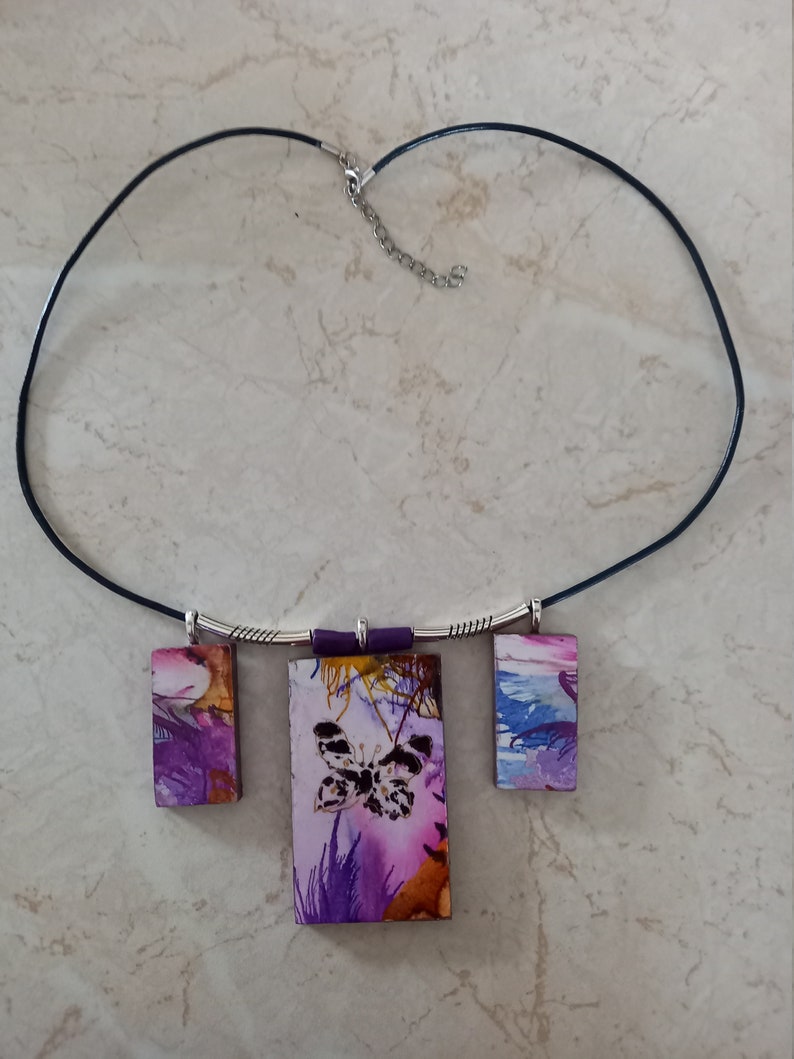 Ink Art Jewelry Multicolor Wearable Art Unique Art Piece Ink Painted Bib Necklace,Statement Jewelry Original Abstract Necklace