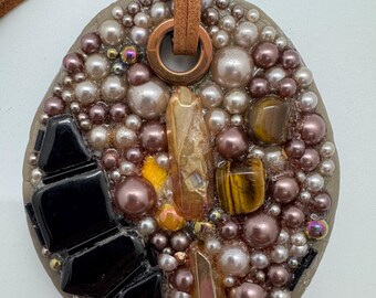 Tiger Eye Pendant - One of a Kind Wearable Art Necklace - Cold Porcelain Jewelry