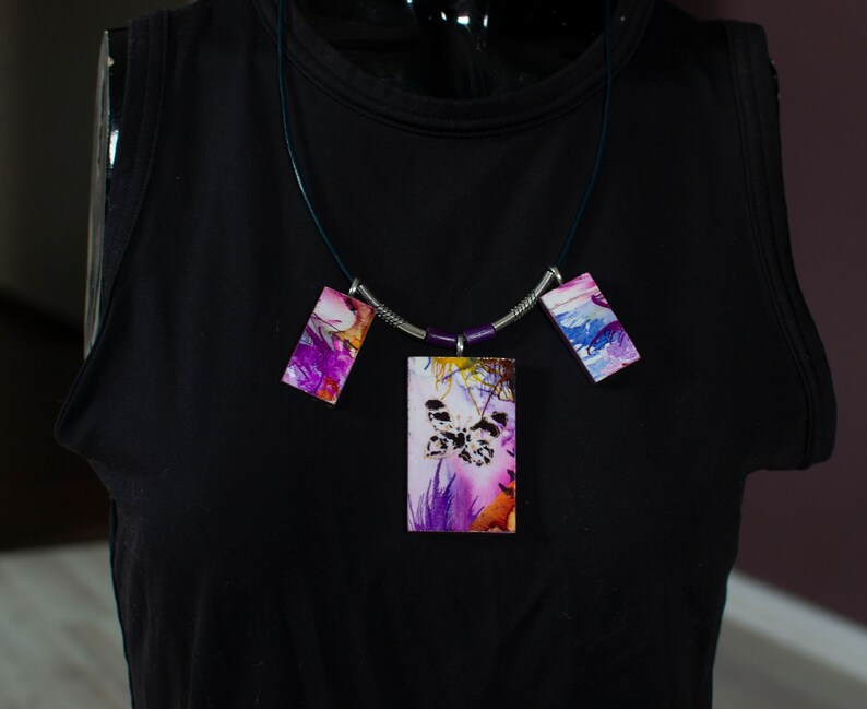 Ink Art Jewelry Multicolor Wearable Art Unique Art Piece Ink Painted Bib Necklace,Statement Jewelry Original Abstract Necklace