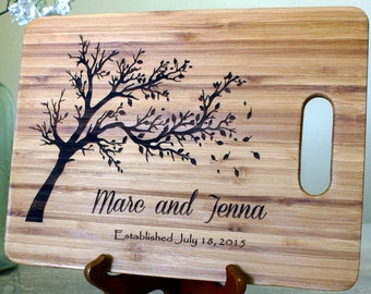 Wedding Gift Cutting Board Personalized Custom Chopping Block Established Date Engraved Bamboo Cheese Tray