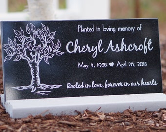 Personalized Tree Planting Ceremony Stone FREE SHIPPING Engraved Human Memorial Temporary Marker Garden Granite Stone 12x11" Or 6x12"