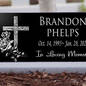 Affordable Human Headstone Grave Marker Granite Garden Stone Customized Temporary Marker Traditional Cross with Roses