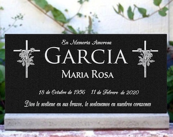 Affordable Human Headstone Spanish Grave Marker Granite Garden Stone Customized Temporary Marker Traditional Cross with Roses Any Language