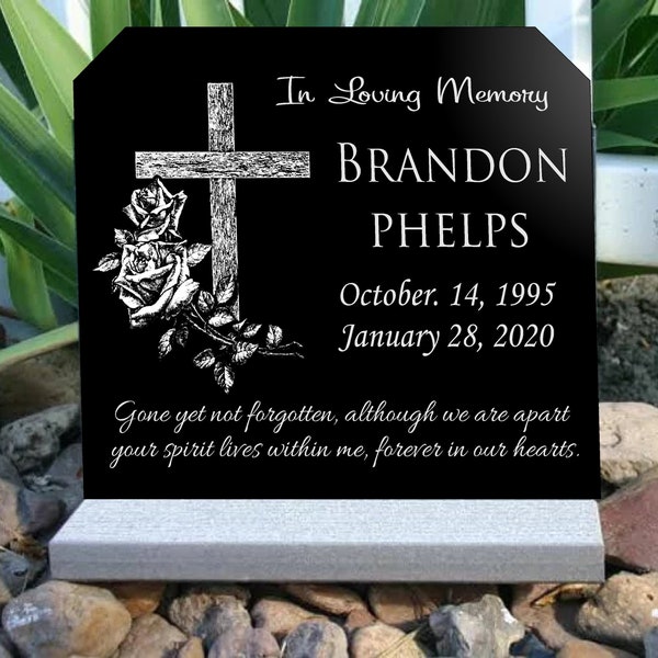 Affordable Headstone Traditional Granite Grave Marker Granite Stone 12 x 11" Customized Tombstone with opt Base Stand