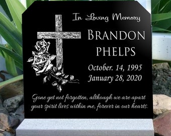 Affordable Headstone Traditional Granite Grave Marker Granite Stone 12 x 11" Customized Tombstone with opt Base Stand