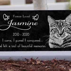 Pet Memorial Plaque Pet Loss Engraved Cat Grave Marker Solid Granite Custom Photo Stone Heavy Base Stand Indoor/Outdoor Headstone
