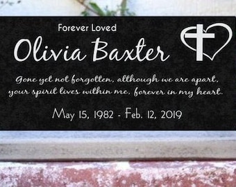 Human Memorial Gravestone Granite Engraved Heart Cross Lost Loved One Shipping Included Monument Temporary Marker Garden Tombstone
