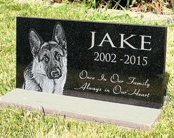 Pet Memorial Engraved Tombstone Upright Grave Marker Customized Photo Solid Granite Memorial Stone Base Stand Indoor/Outdoor