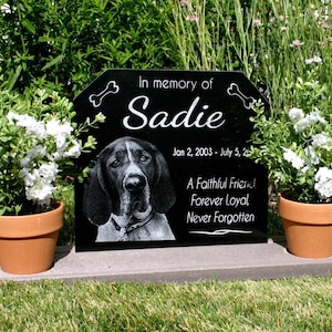 Engraved Granite Pet Memorial Headstone with Photo - Upright Grave Marker