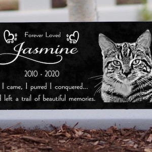 Engraved Granite Pet Memorial Plaque: Custom Photo Cat Grave Marker