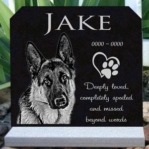 Pet Memorial Stone Grave Marker Granite Headstone Your Pet's Image Engraved Garden Memorial Optional Heavy Base Stand