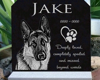 Pet Memorial Stone Grave Marker Granite Headstone Your Pet's Image Engraved Garden Memorial Optional Heavy Base Stand