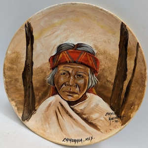 Native Tarahumara Indian Hand Painted Plate Chihuahua Mexico Artist Signed