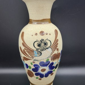Vintage Talavera Owl Vase Mid Century Mexican Folk Art Hand Painted Ceramic Owl Planter Decor Boho Folk Decor