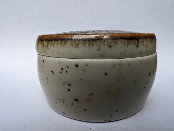 Duck Scene Lidded Trinket Dish Speckled Stoneware… - image 2