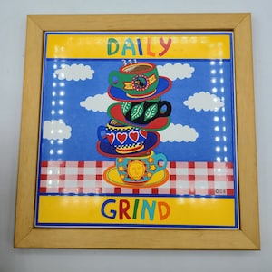 Treasure Craft Daily Grind Ceramic Tile Trivet By Carol Eldridge Coffee Tea Cup