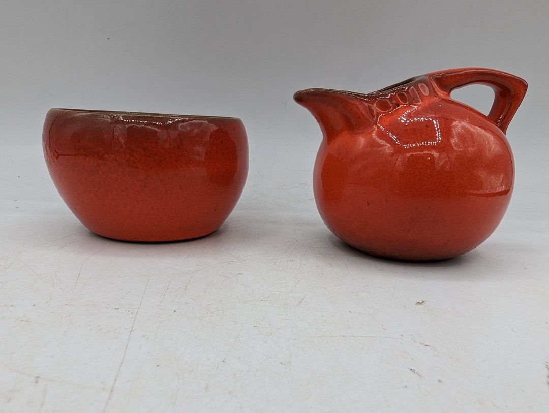 Frankoma Red Orange Flame Sugar Creamer Set MCM Vintage Etsy