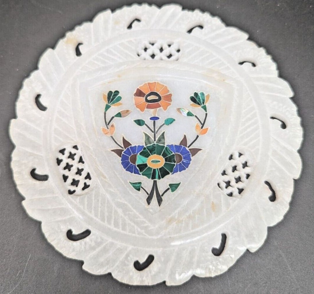Hand Carved Alabaster Marble Inlay 5 Pietra Dura Semi Precious Stone ...