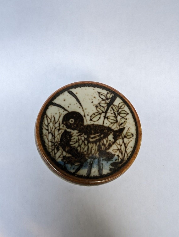 Duck Scene Lidded Trinket Dish Speckled Stoneware… - image 7
