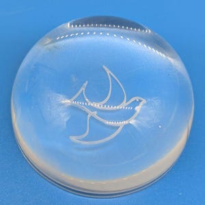 Vintage Clear Crystal Glass Dove Paperweight, Peace Dove Figurine, Domed Art Glass Bird, Collectible Desk Decor Gift