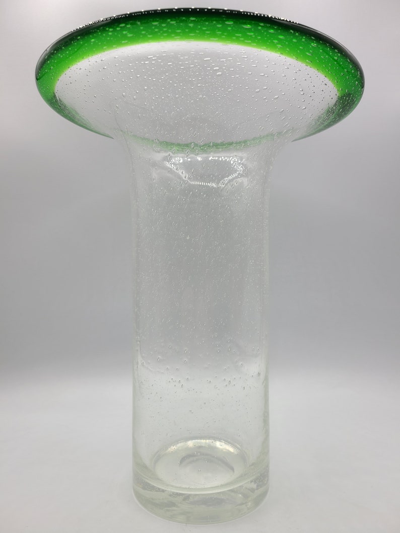 Hand Blown Clear Cylindrical Shape Vase With A Flared Lip And Bubbles
