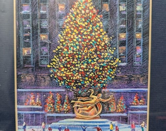 Rockefeller Center Christmas Tree Print: NYC Holiday Skating Scene 5x7 Framed