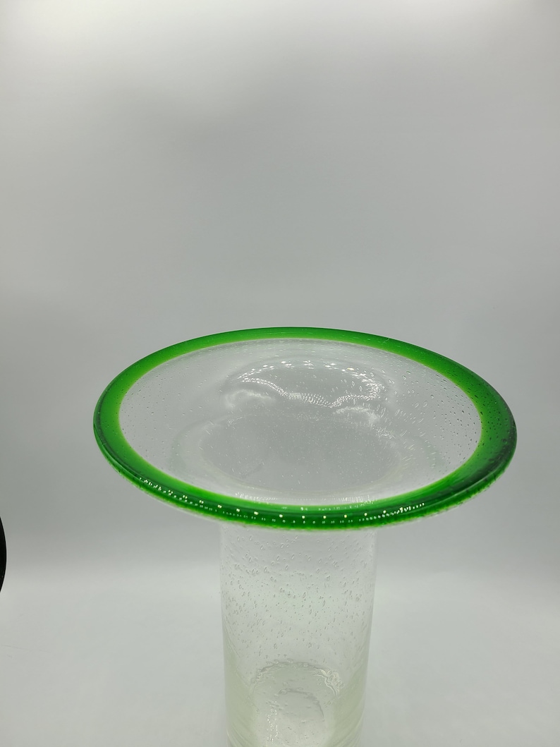 Hand Blown Clear Cylindrical Shape Vase With A Flared Lip And Bubbles