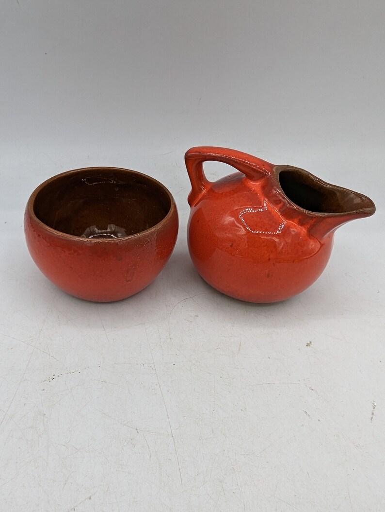 Frankoma Red Orange Flame Sugar Creamer Set MCM Vintage Etsy